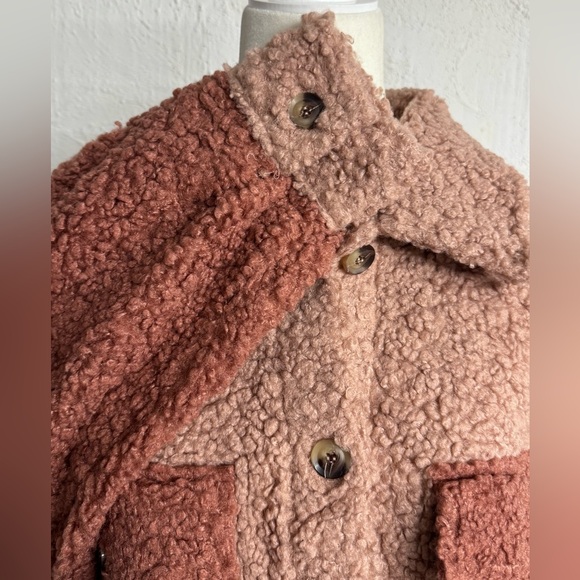 Blu Pepper Color Block Button Front Teddy Sherpa Jacket Size Small - Picture 6 of 8